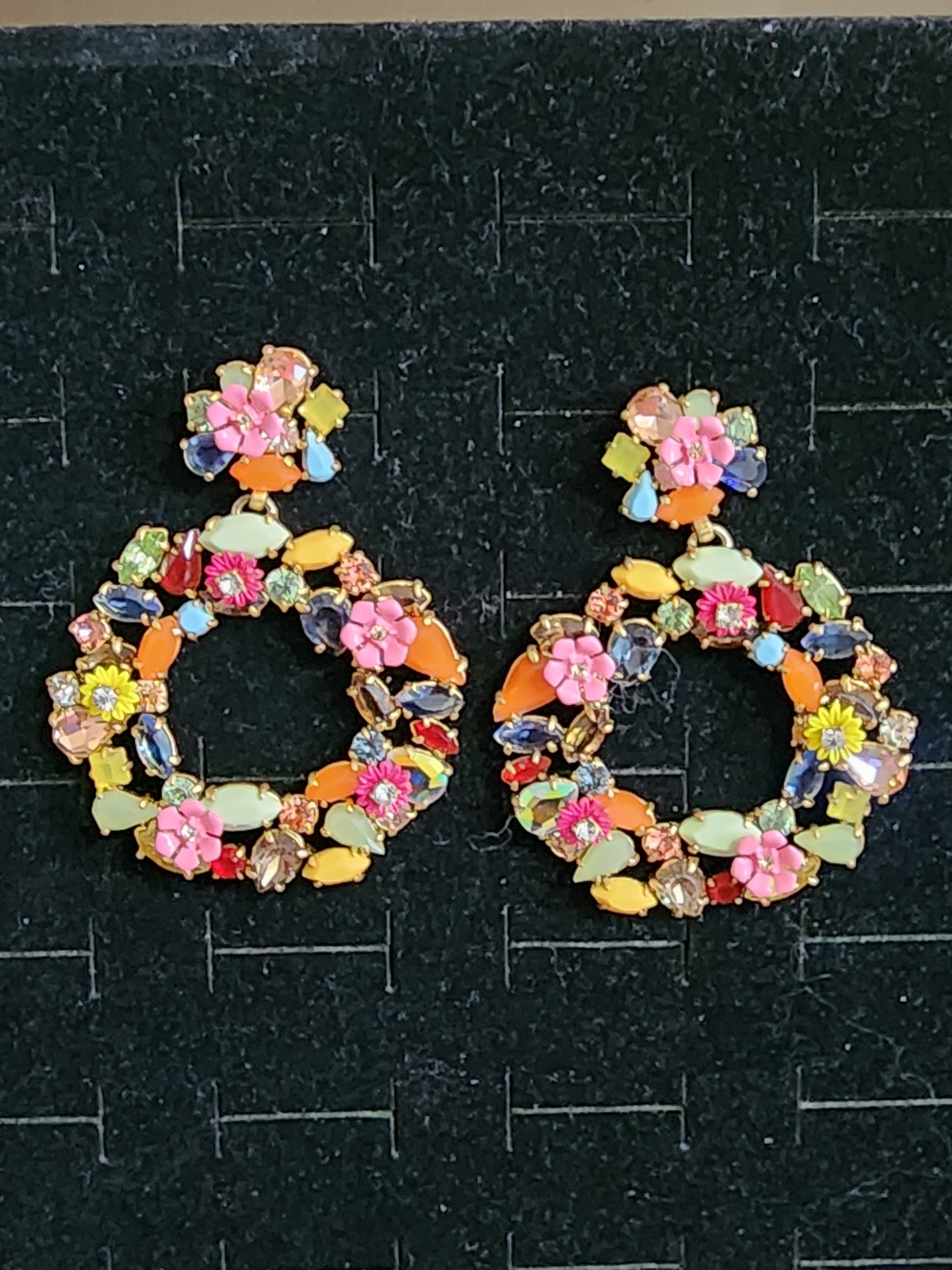 Multicolor J Crew Flower Floral Hoop Statement Earrings - Bright Mixed Colors